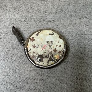 Tookata People Coin Purse 3” Round Pewter Leather Zip Original Graphic Art Rare